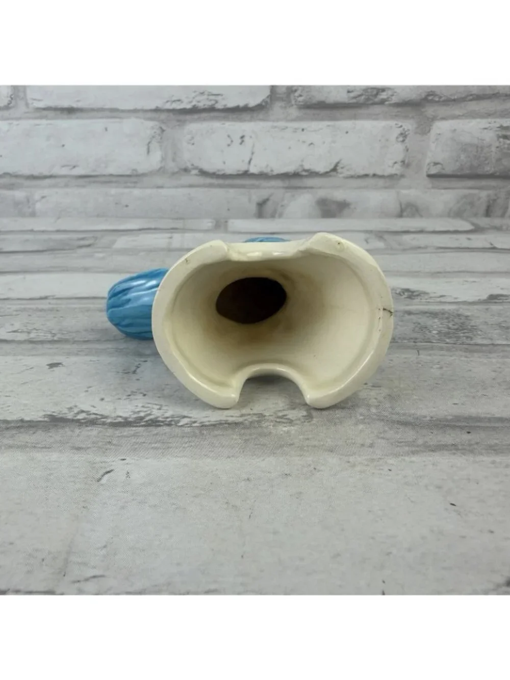 Vintage Ceramic Pie Bird Figurine Blue Yellow Chipped Beak